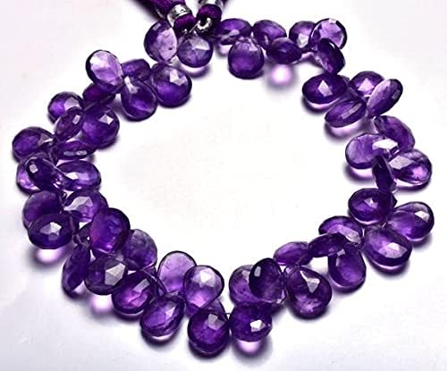 8 inch Strand of Natural Amethyst 11-12mm pear Faceted briolette Beads for DIY Jewelry Making. |BRIO_00240