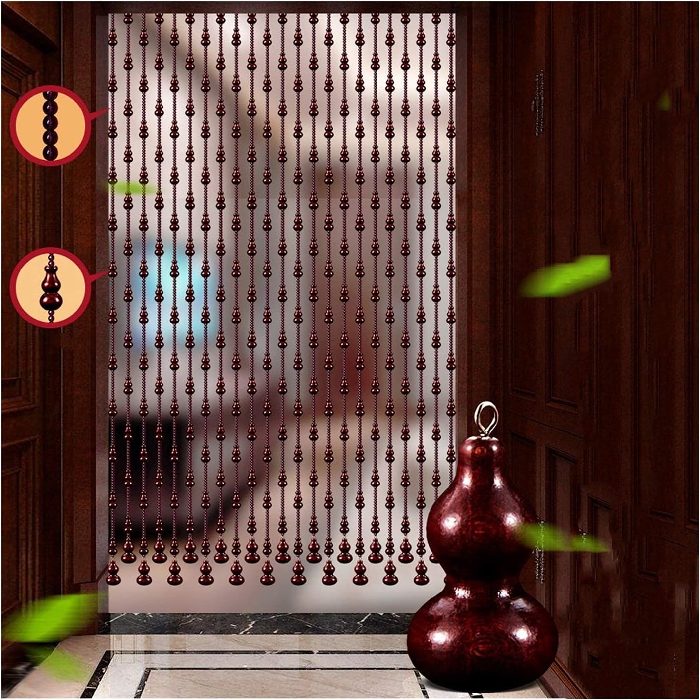 Natural Wooden Beads Door String, Natural Peach Wood Handmade, Indoor and Outdoor Partition Punch-Free Design, Customizable Beaded Curtain (Color : A, Size : 29 strands-115x212cm)
