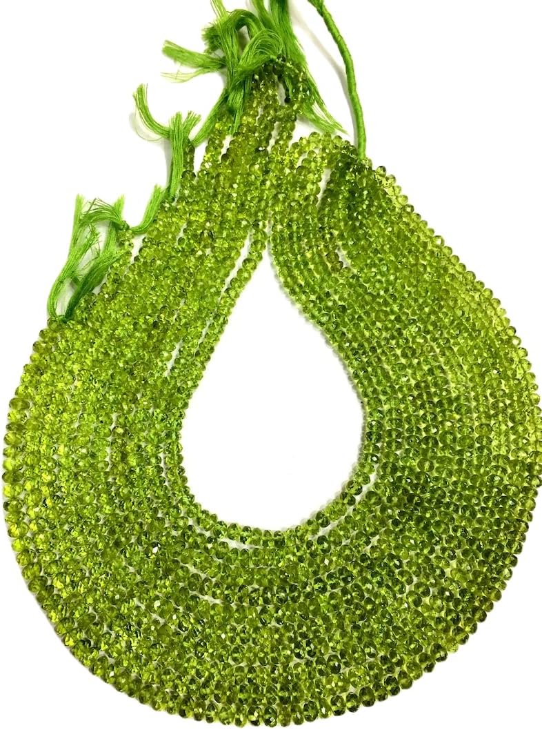 13 inch Strand of Natural gem Green Peridot, 5mm rondelle Faceted Beads for DIY Jewelry Making. | Beads_04451
