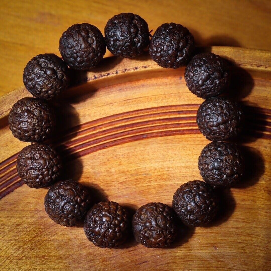 Agarwood Vietnam Nha Trang Agarwood 17mm Hand-Carved Lion Buddha Beads Rosary Beads