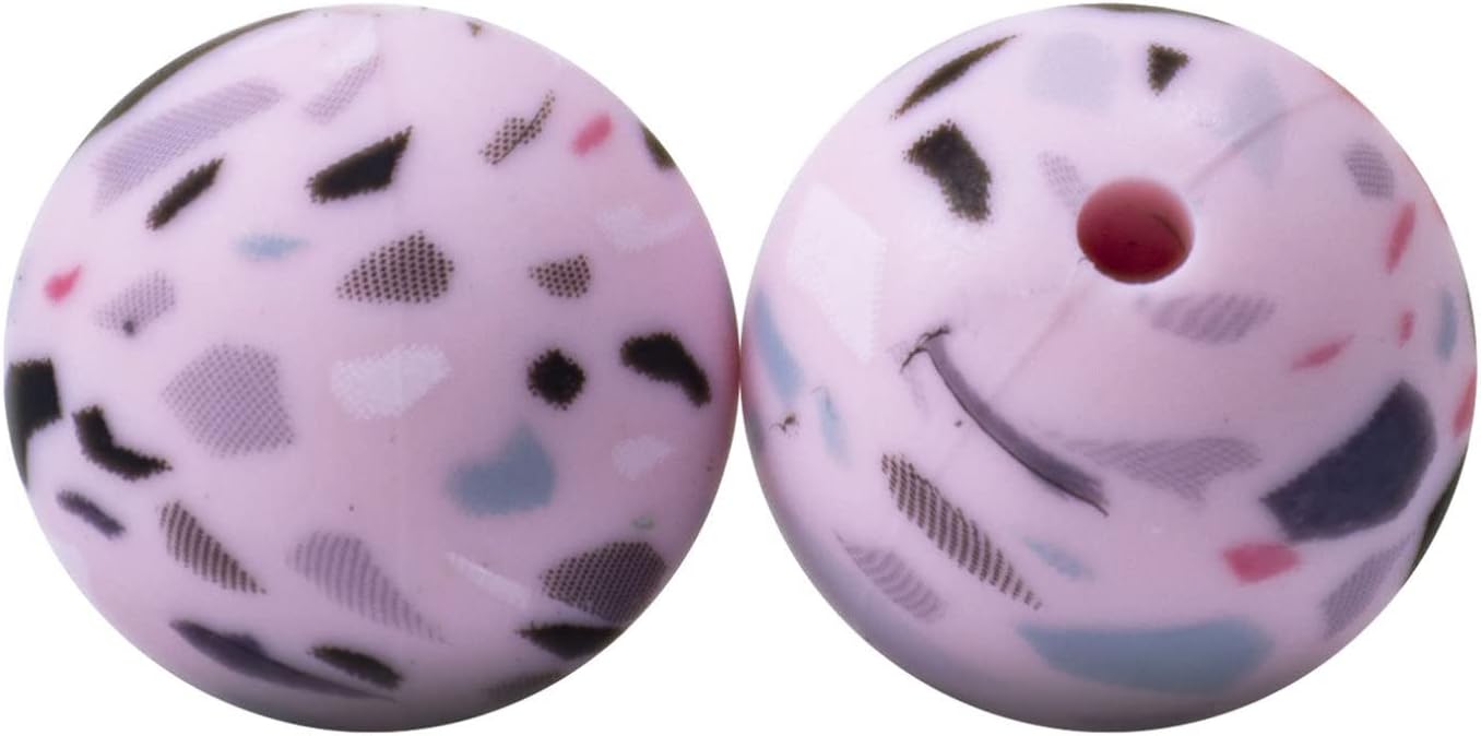 Silicone Beads Bulk 15mm DIY Necklace Bracelet Keychain Making Craft Set Jewelry, Leopard Prints Cow Silicone Beads Bulk Round Bead Loose with Accessories 10 Pieces (Green)