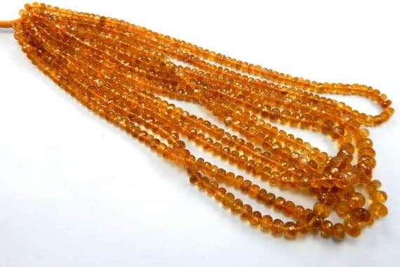 5 Strands 5-8 mm Micro Faceted Brandy Madeira Citrine Roundel Beads Necklace