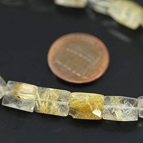 Golden Rutile Faceted Rectangle Chiclet Checker Gemstone Loose Craft Beads Starnd 4 Inch Long 8mm 10mm Code-HIGH-1493