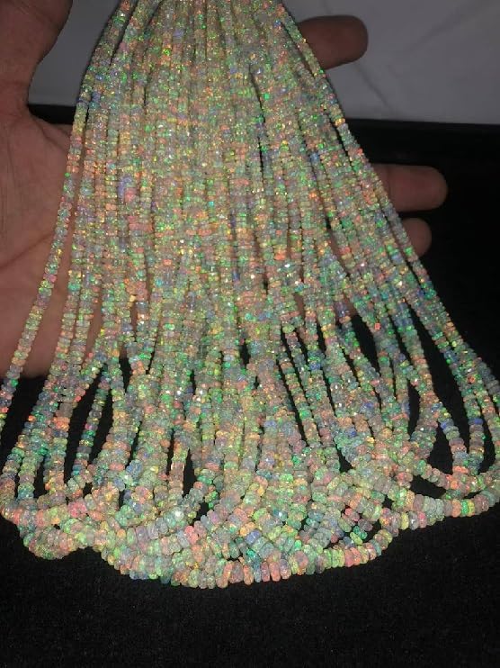 Ethiopian Opal Faceted Rondelle Beads AAA+ Opal Faceted Rondelle Beads 3-5 mm Flashy Ethiopian Opal Rondelle Beads for Making Jwelery
