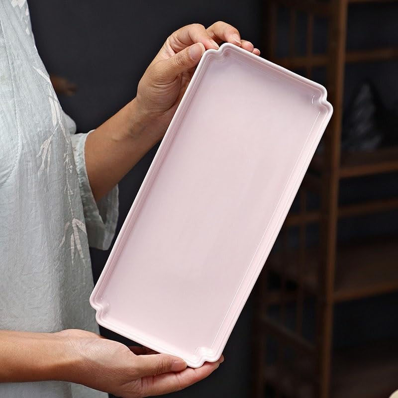 Tray Chinese Style Ceramic Tray Rectangular Afternoon Tea Snack Tray Cake Fruit Tray Snack Tray Serving Trays(A)