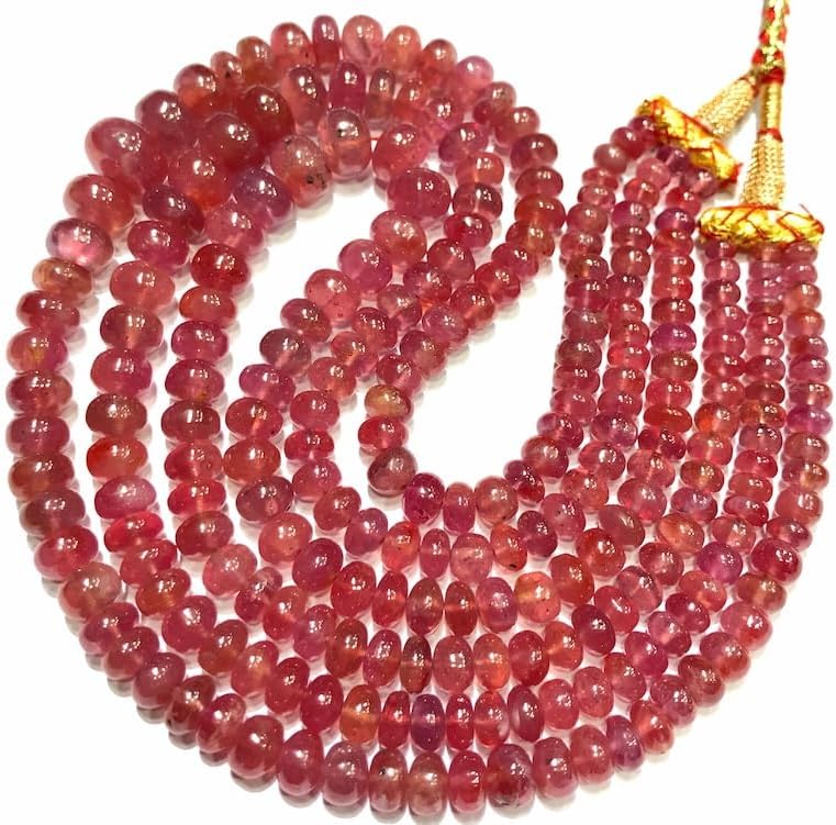 Natural Pink Sapphire roundelle Smooth Beads 6-10 MM 16 inch Long String Jewelry Making Gemstone Beads for Necklace Bracelet