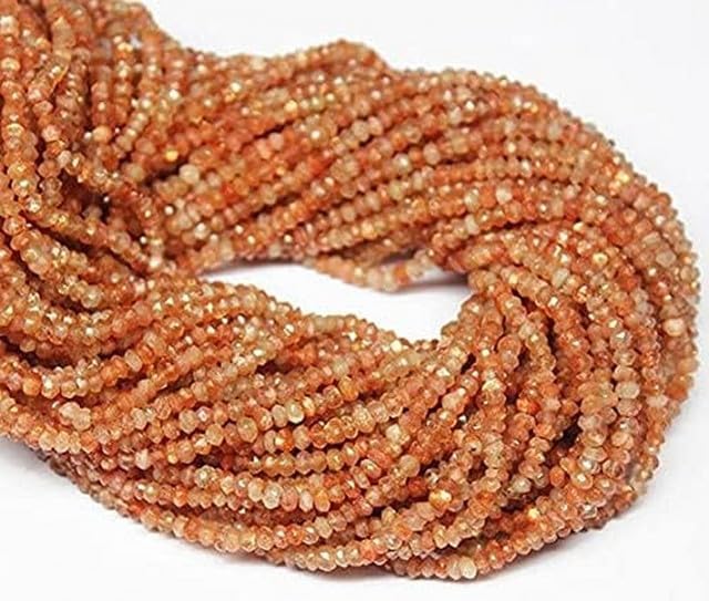 Natural Orange Sunstone Micro Faceted Loose Rondelle Gemstone Craft Beads 13