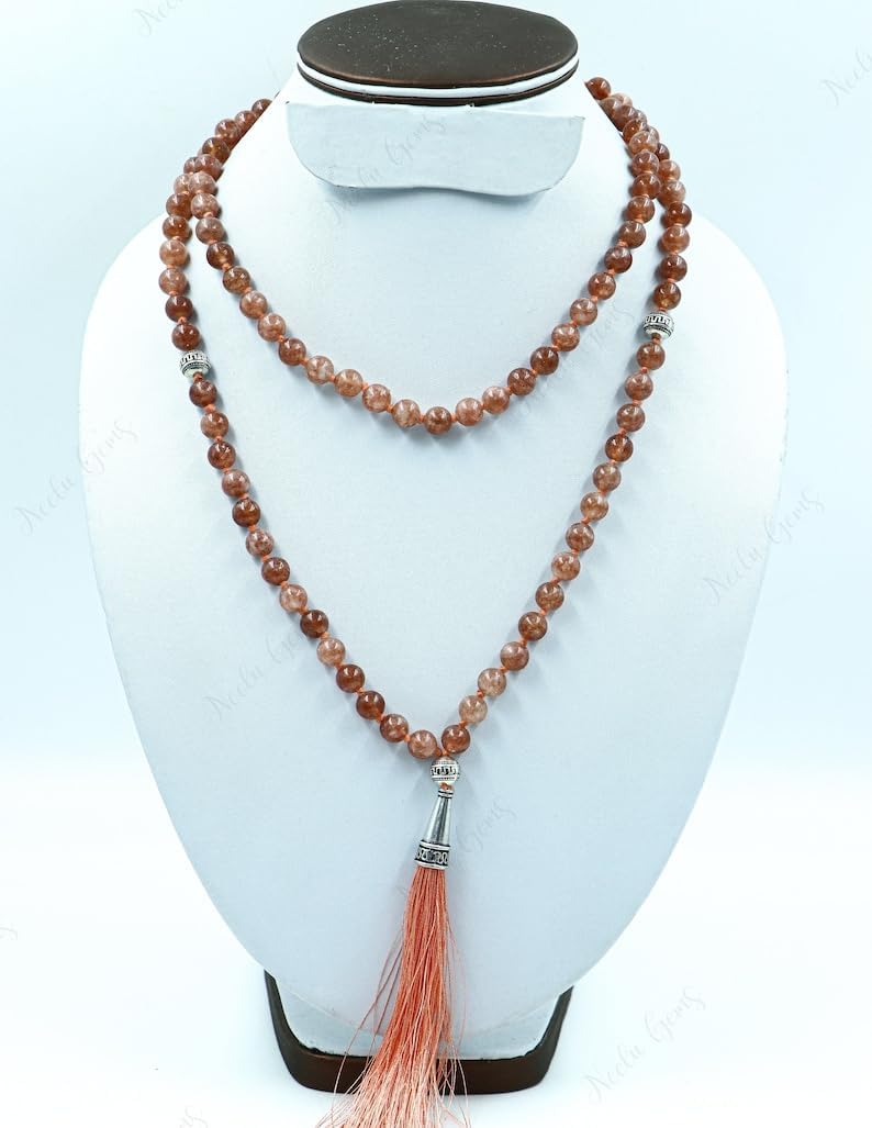 Natural Strawberry Quartz 8mm 108 Mala Beads, Spiritual, Meditation Beads, Reiki, Japa Mala, Buddhist Prayer Beads, Yoga Bracelet, healing beads LKMALA-RRGU-2757