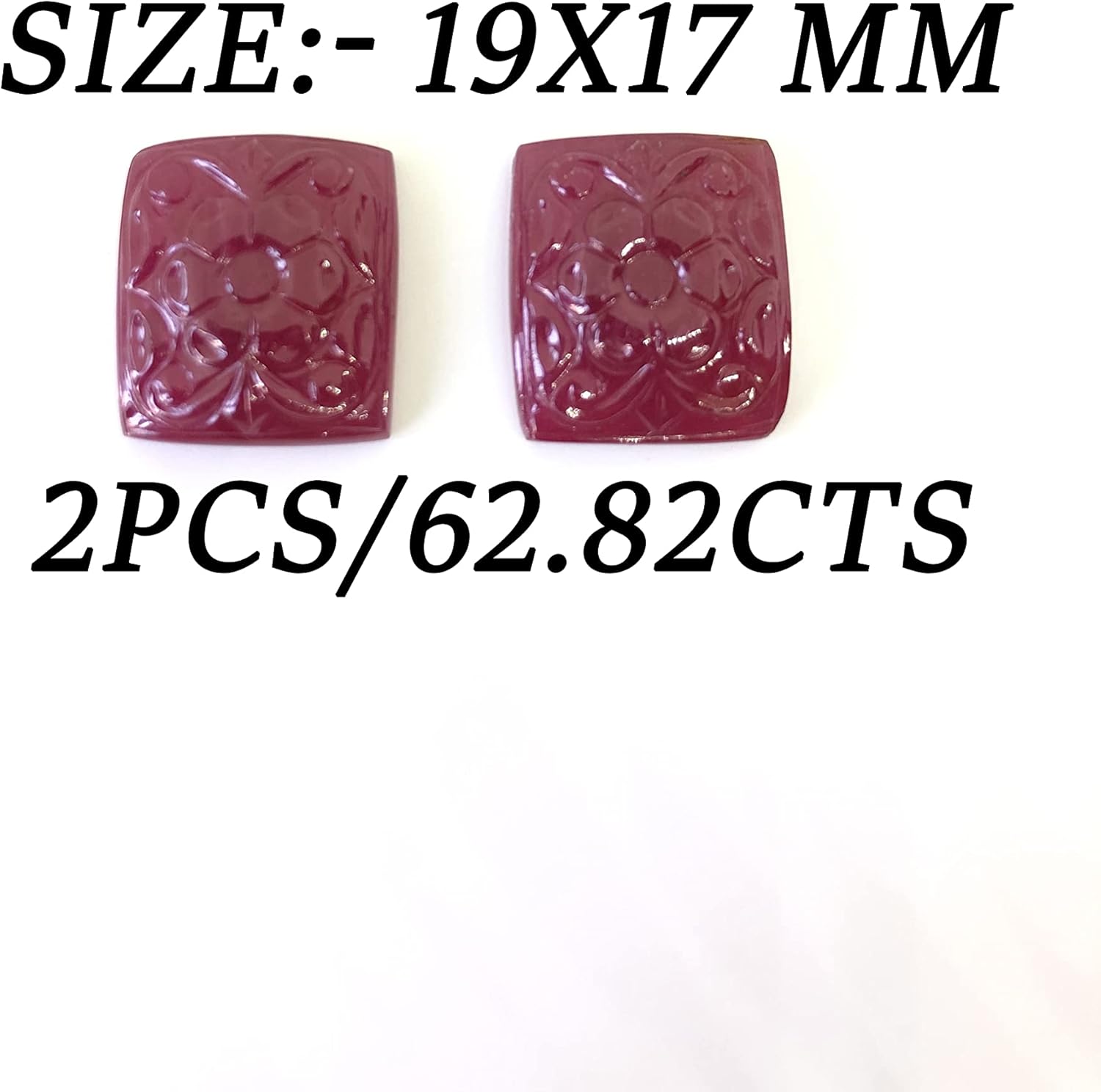 62.82 Ct Pair Ruby Flower Design Hand Carved Cushion Shape Size 19x17x7 mm Loose Gemstone For Making Ruby Earring Jewelry