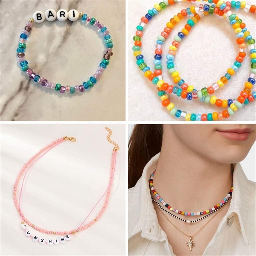 Glass Seed Beads and 600 Letter Beads, Used for Bracelet Jewelry Making and Crafts, with 2 Rolls of Rope