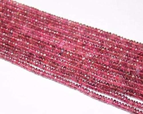 Pink Rubellite Tourmaline Faceted Gemstone Micro Rondelle Loose Craft Beads Strand 8 Inch Long 3mm 4mm Code-HIGH-1467