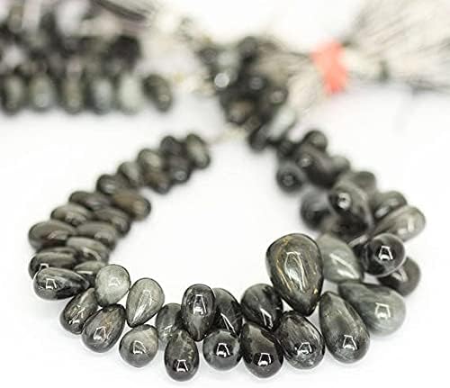 Black Cat's Eye Briolette Smooth Tear Drop Gemstone Loose Craft Beads Strand 7