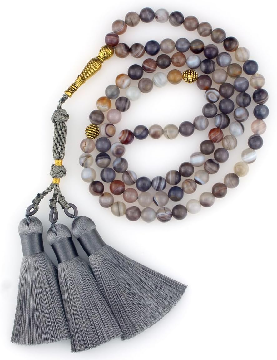 Muslims Islamic Dhikr Tasbeeh Tasbih Prayer Beads, 99 Agate Beads with Tassel