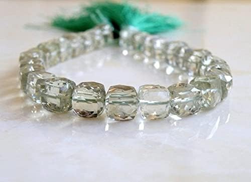 Prasiolite Green Amethyst Gemstone Faceted Cube 9mm 10 Beads 1/2 Strand