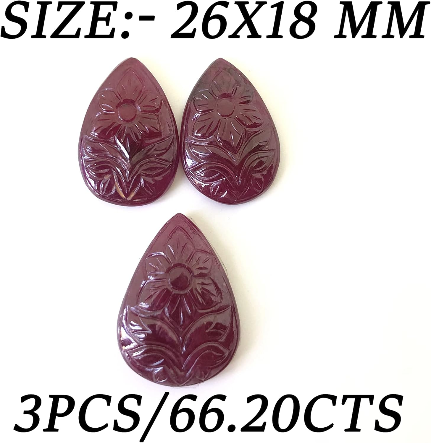 66.20 Ct Ruby Hand Carved Pear Shape 3 Pieces Layout Set Loose Gemstone For Making Jewelry Designs