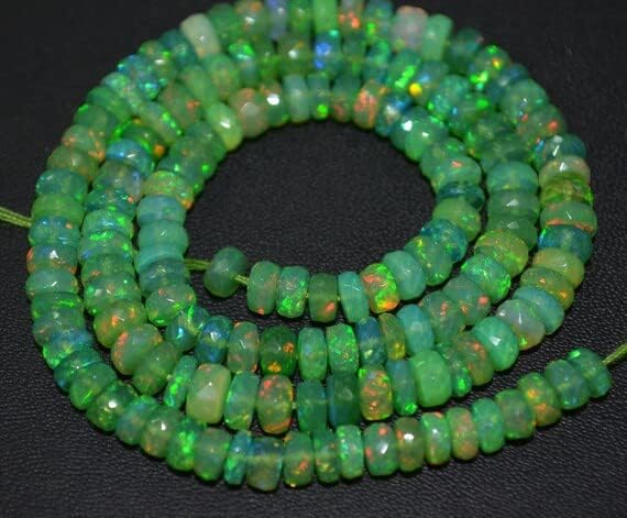 Natural New Green Ethiopian Opal Faceted Rondelle Beads,5 to 5.50 mm Approx, 16 inch Strand