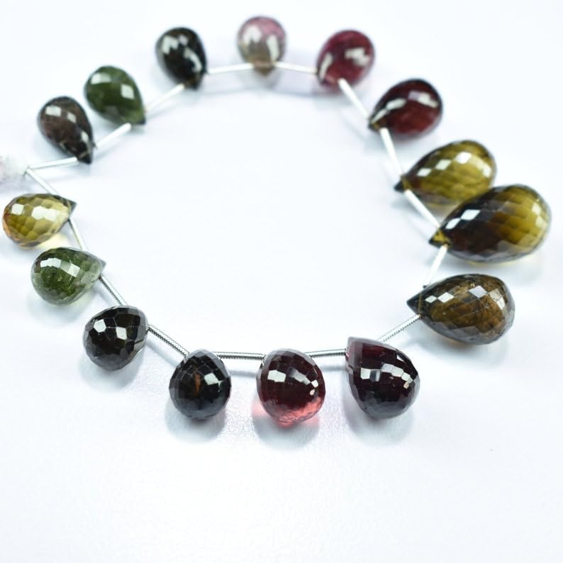 Natural Multi Tourmaline Teardrop Faceted Beads 9X13.5-13X20.5mm 8 inch Long String Jewelry Making Gemstone Beads for Necklace Bracelet