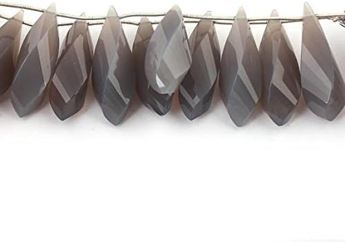 LKBEADS 2 Strand Natural Gray Chalcedony Faceted Long Elongated Twisted Tear Drop Beads Briolettes - 40mmx15mm 5 Inches