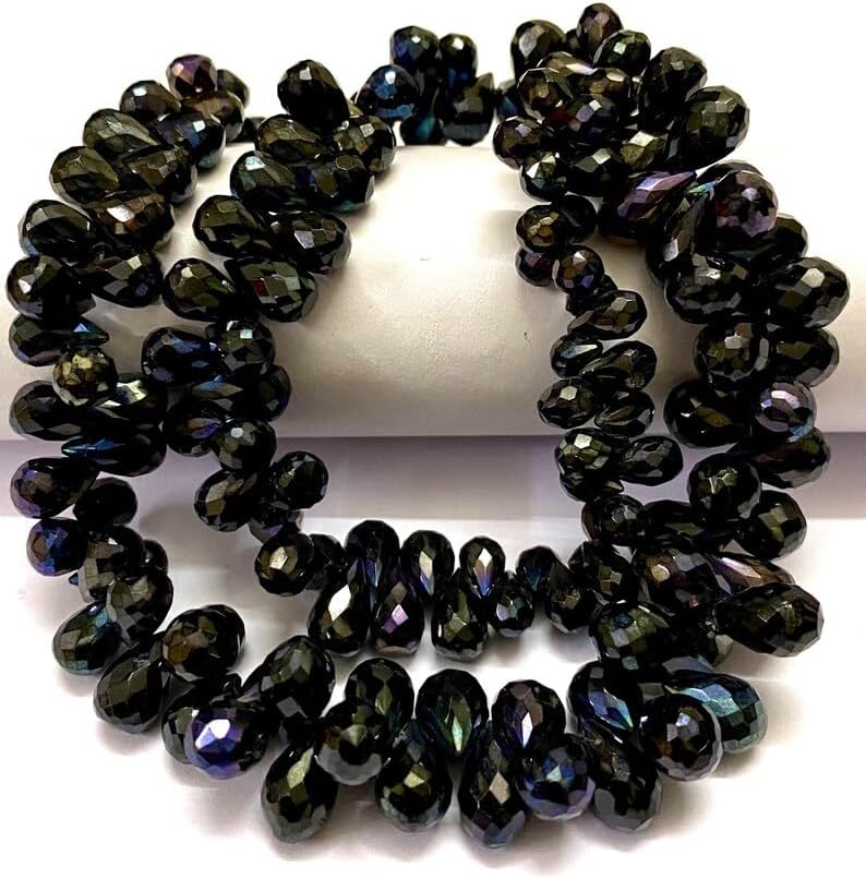 Natural Black Spinel Teardrop Faceted Beads 5-7 MM 17 inch Long String Jewelry Making Gemstone Beads for Necklace Bracelet