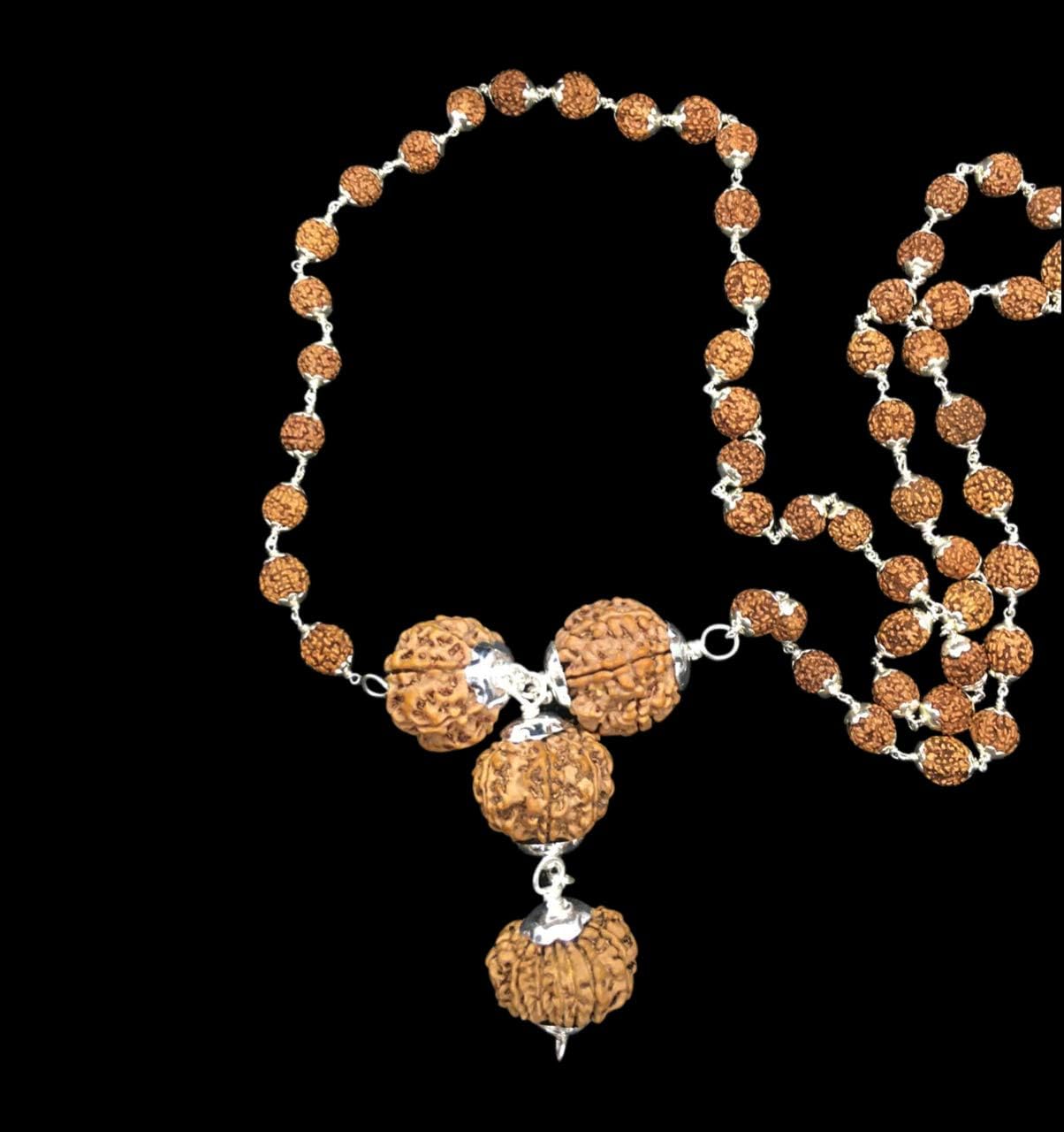 Rudraksha Combination for Business Power (Marketing & Trading) 7,7,8,13 Mukhi Nepal in Silver Mala IGL Lab Certified Original (Collecter)