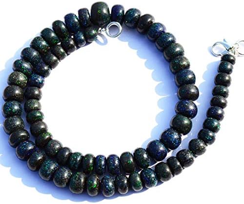 Very Rare Natural Gem Australian Matrix Black Opal Big 8 to 11MM Size Smooth Rondelle Beads 16 Inch Full Strand Finished Necklace Rare Gem