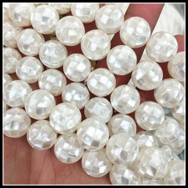 Davitu 28pcs Nature seawater Shell Beads Round Ball Shape Size 14mm Faceted Shape for Luxury Jewelry Designs DIY findings - (Color: Grey ED)
