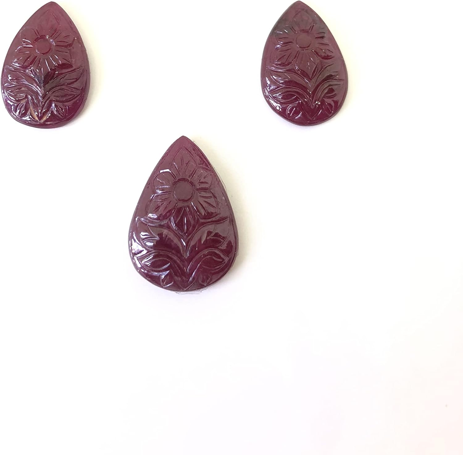 66.20 Ct Ruby Hand Carved Pear Shape 3 Pieces Layout Set Loose Gemstone For Making Jewelry Designs