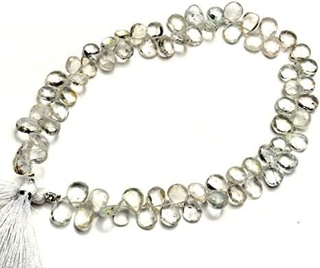 GEMZ 4 inch Strand of Natural White Topaz pear Shape Faceted Cut White Color briollete Beads for DIY Jewelry Making- Earring Necklace Bracelet.