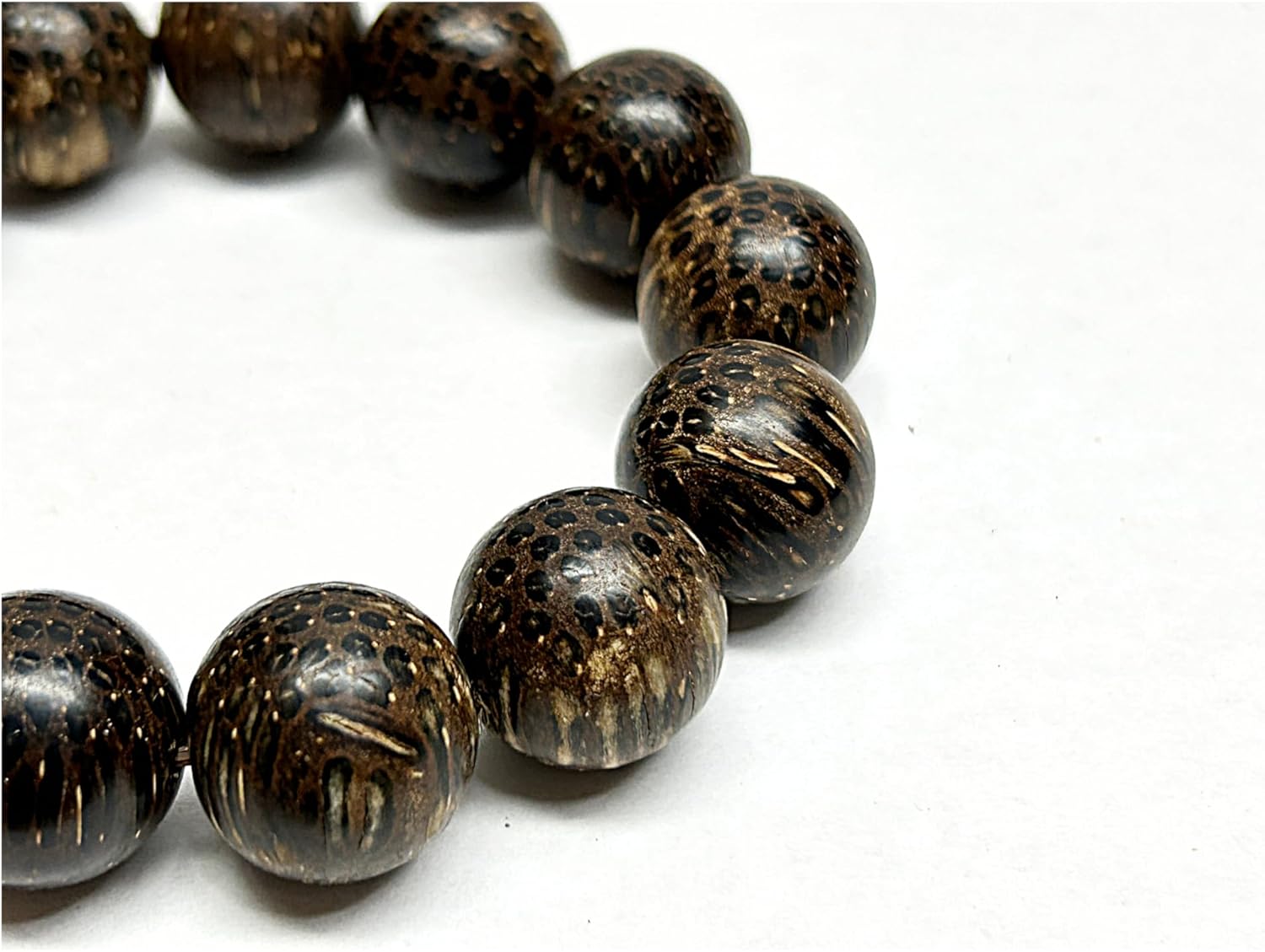 Oriental Natural Dark Brown Wood Marks Beads Hand Rosary Praying Bracelet Aws4694