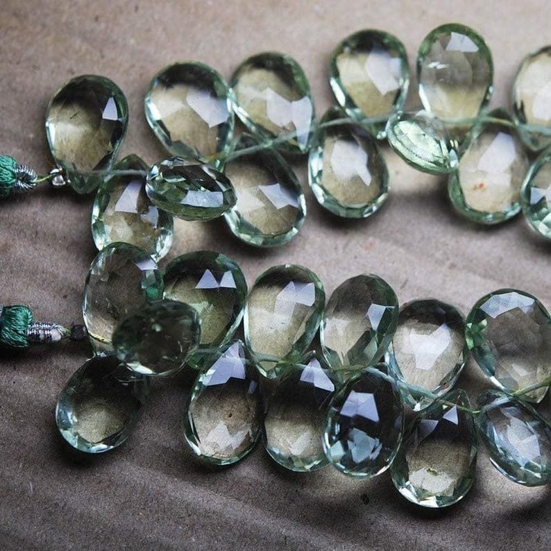 8 inch Strand of Natural Green Amethyst 11-16 mm Pear Faceted briolette Beads for DIY Jewelry Making. |BRIO_03689