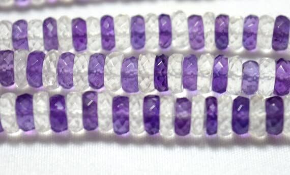 6mm Crystal and Amethyst Faceted Spacer Beads, Amethyst Gemstone Heishi Beads, Crystal Cut Tyre Beads, 17 Inches Strand