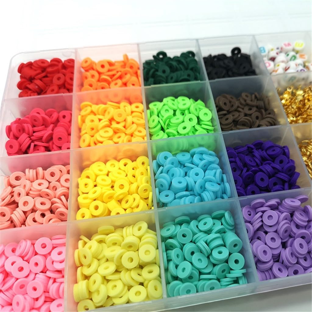 Polymer Clay Bead Set 24 Grids of Soft Beads Colorful Discs Bohemian Bracelet DIY Box