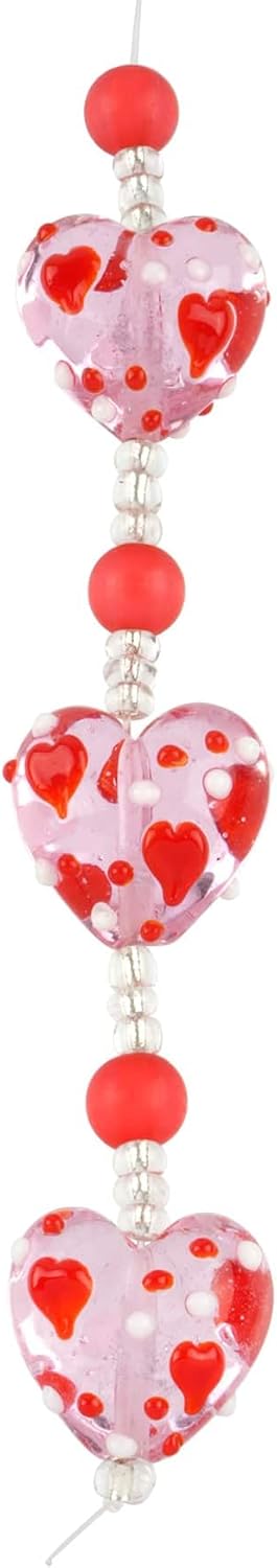 Bead Landing Red Lampwork Glass Heart Beads – Handmade Jewelry Making Supplies, 19mm Hearts & Spacer Beads, 12 Pack