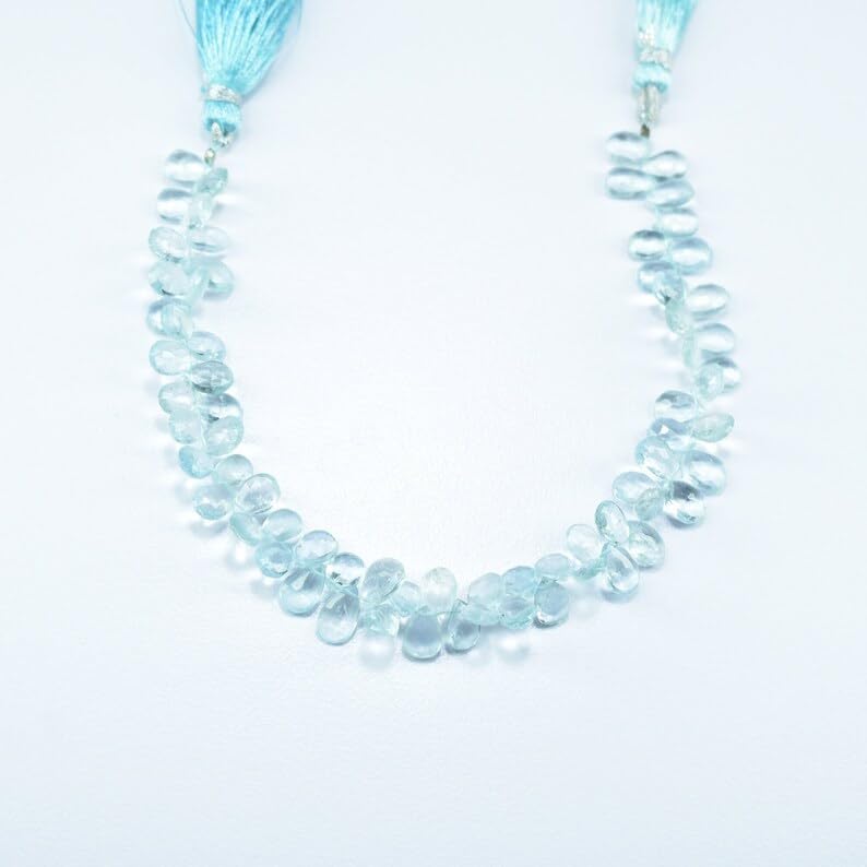 Natural Aquamarine pear Faceted Beads 5X7-5.5X8mm 7.5 inch Long String Jewelry Making Gemstone Beads for Necklace Bracelet