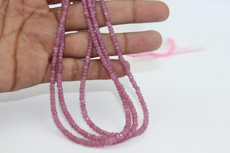 Natural Pink Sapphire Faceted Rondelle Beads 3-5mm TPink Sapphire Beads for Jewelry Making Handmade Gift Purple Sapphire Beads