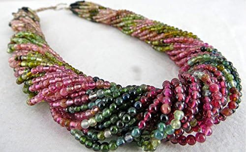 25 Line Natural Multi Tourmaline Round Beads Necklace 17 inches 3MM