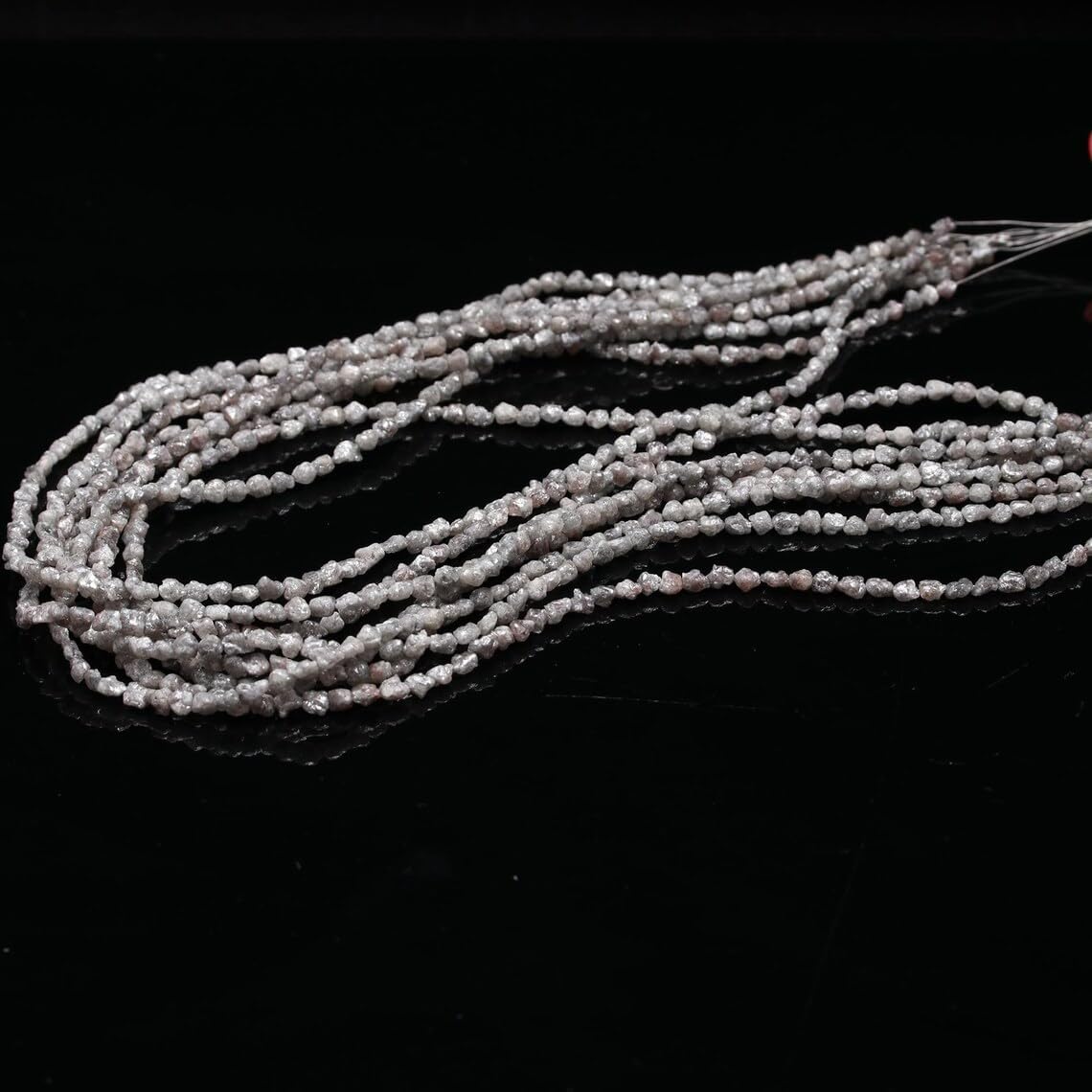 Generic Natural Grey Diamond Raw Uncut Beads Diamond Long Uncut Beads Grey Diamond Raw Beads Diamond Tumble Beads Raw Grey Diamond Nuggets Beads (1 Strand), 2-3mm