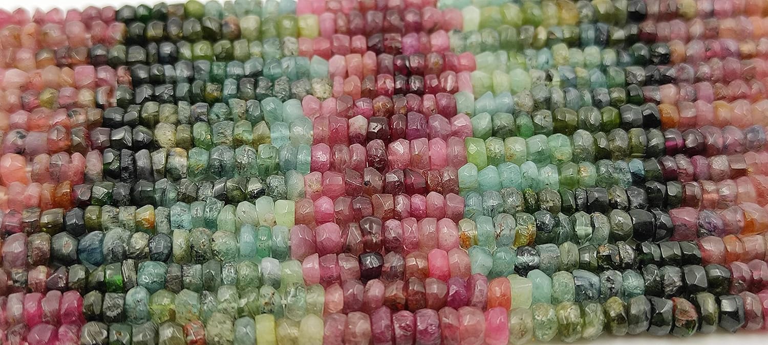Hanumat Gems Lot of 2 Strand Natural Multi Tourmaline Faceted Rondelle Beads,Tourmaline Faceted Beads,Tourmaline Rondelle Bead,Tourmaline Gemstone Bead,3.00-4.00 MM Beads,13 Inches Strand.