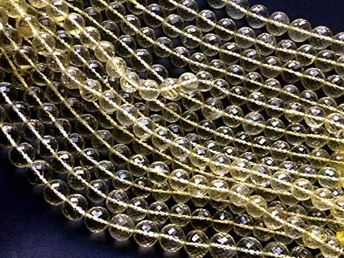 13 inch natural beads strand of 9-10mm faceted round Lemon Quartz gemstone beads for DIY jewelry - necklace, bracelet, earring, ring.