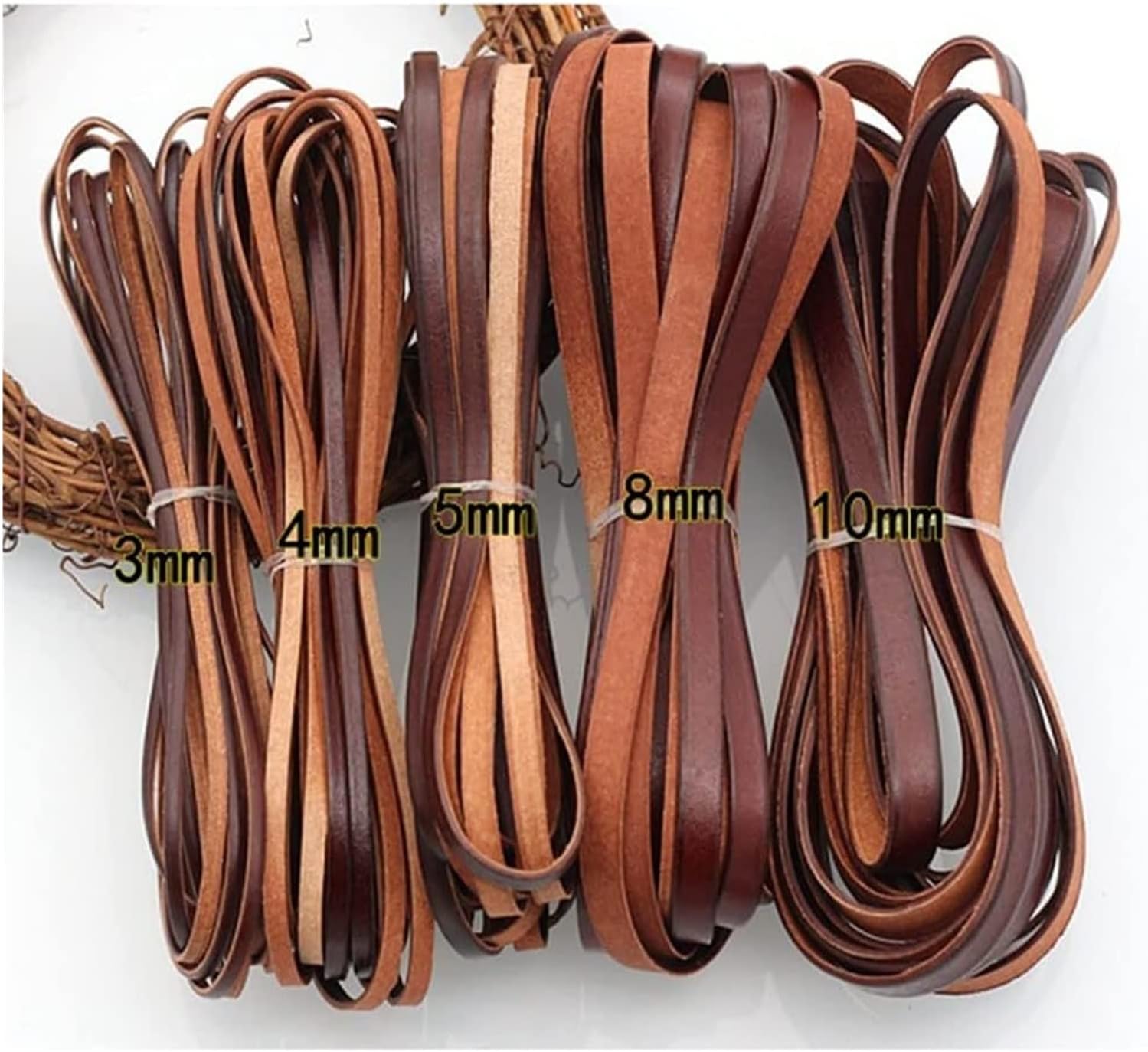 Fold Braided Leather Cord,1.5mm Flat Leather Cord - Natural Leather Lacing - Strip Cord Braiding String For Jewelry Making Shoe Lace Braided Bracelets Necklaces Handbags, 1pcs (Length : 5m, Size : 5mm