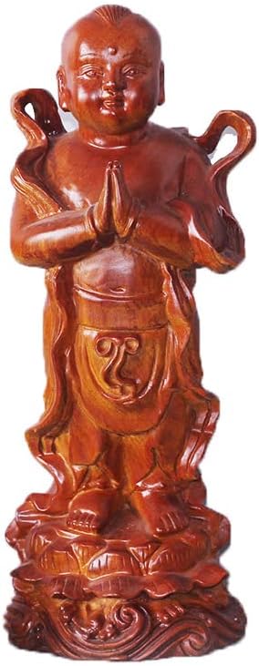 Mascot Wooden Crafts Wood Carving Art Wood Decoration Artwork 刺猬紫檀摆件 坐莲观音 金童玉女家居佛像木雕(金童玉女26*10 * 10cm)