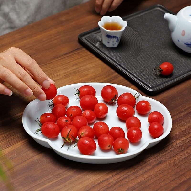 Tray Chinese Style Begonia Pot Holder Ceramic Tray Tea Tray Tea Restaurant Tea Tray Fruit Tray Nut Snack Tray Serving Trays(Cyan)