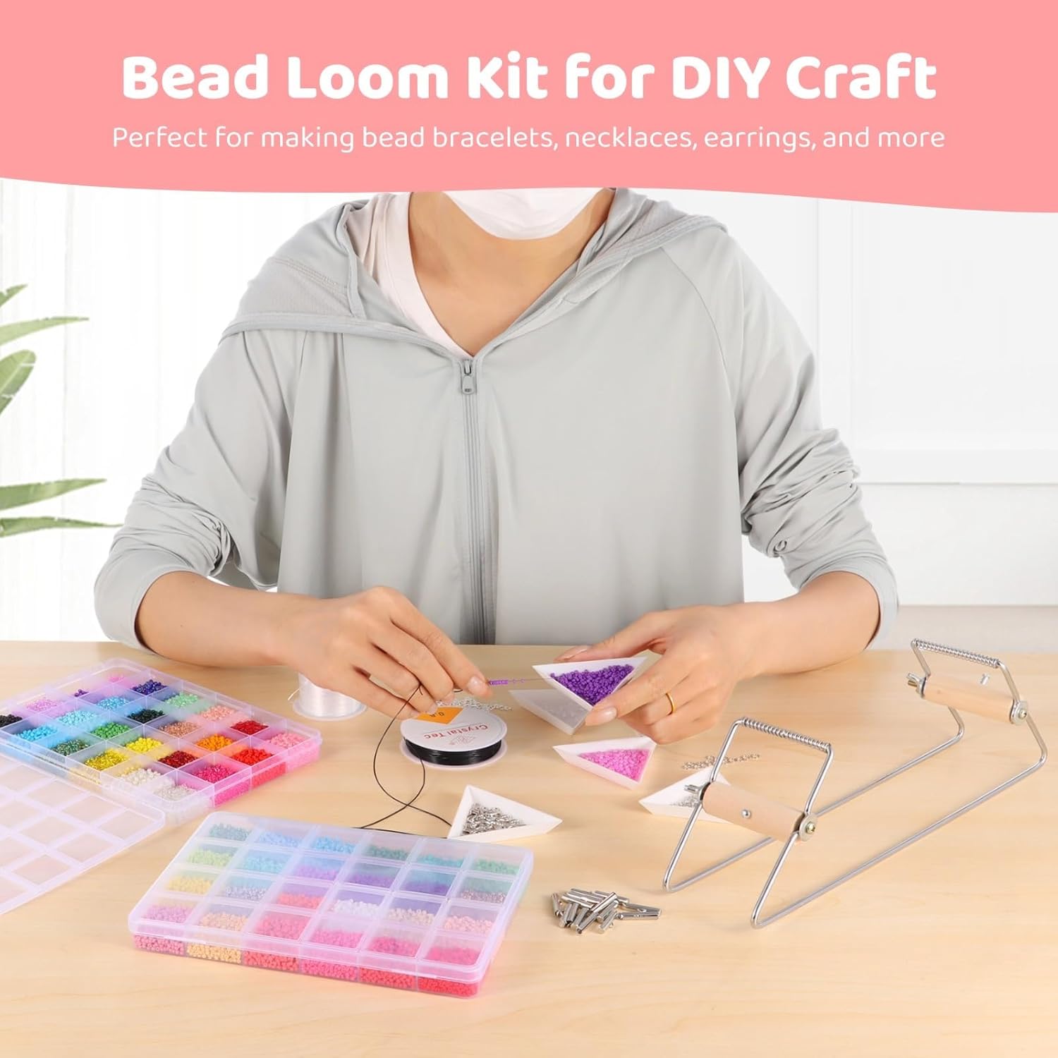 Vestamore Bead Kit for Jewelry Making, Adjustable Metal with 46,000 Glass Seed Beads, Bead Needles, Trays, and Accessories for Craft Projects