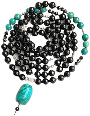 Natural chrysocolla and black tourmaline 6mm 108 Mala Beads, Spiritual, Meditation Beads, Reiki, Japa Mala, Buddhist Prayer Beads, Yoga Bracelet, healing beads LKMALA-RRGU-3420