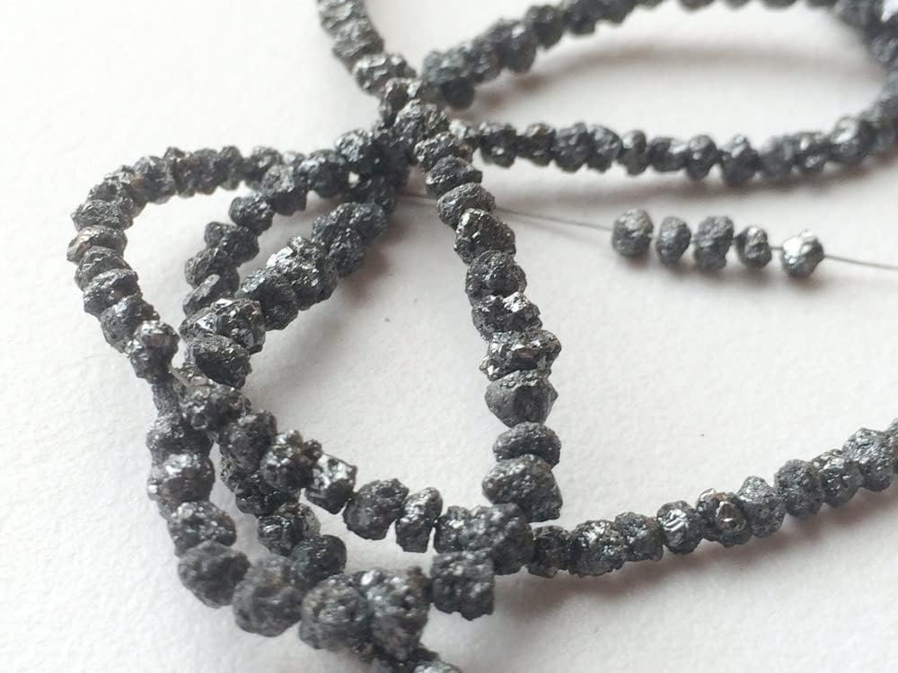 3-4mm Black Rough Diamonds, Black Raw Diamond Beads, Black Uncut Diamonds, Raw Black Diamond Beads For Jewelry (4IN To 16IN Options), 3 MM - 4 MM