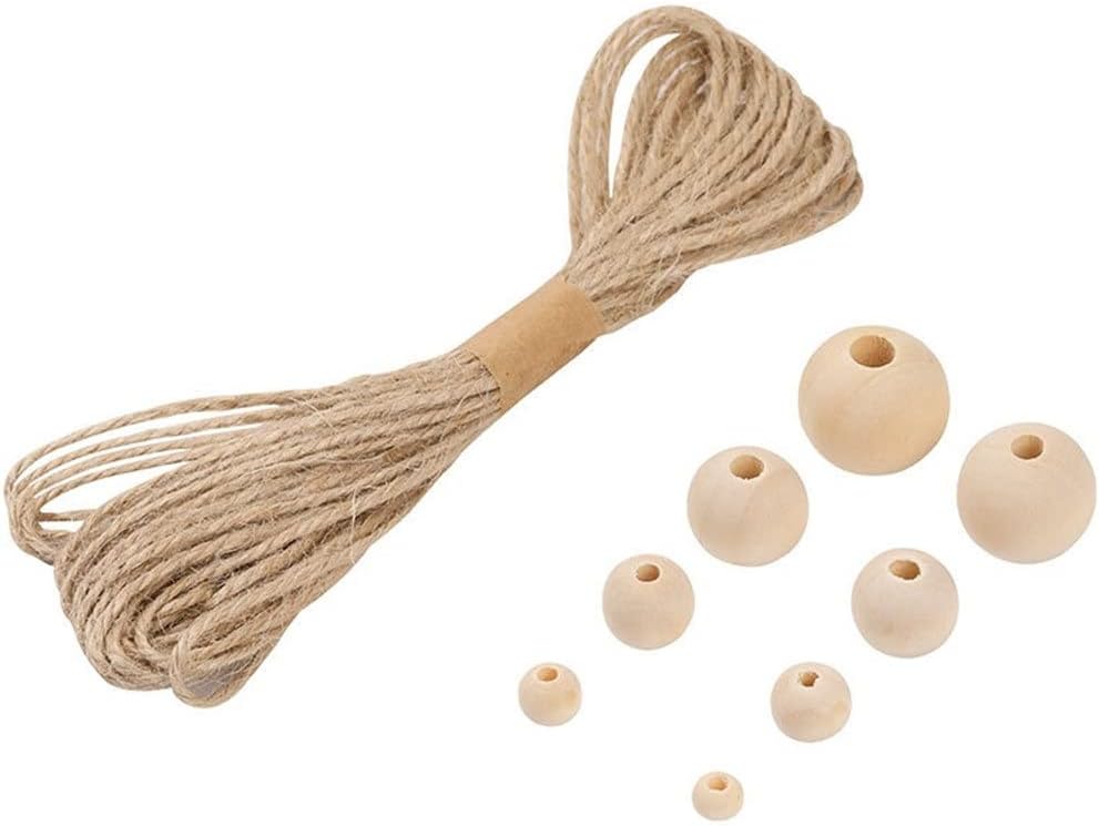 660 Pcs 8 Sizes Wooden Beads for Crafts with 10M Jute Twine Unfinished Wood Beads for Jewelry Making DIY Crafting (Color : A Size : One Size)