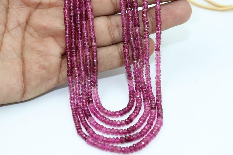 AAA+ Quality Natural Pink Tourmaline Shaded Faceted Rondelle 3-4mm Beads Strand for Jewelry Making Rubellite Shaded Pink Tourmaline Faceted Rondelle Wholesale Beads