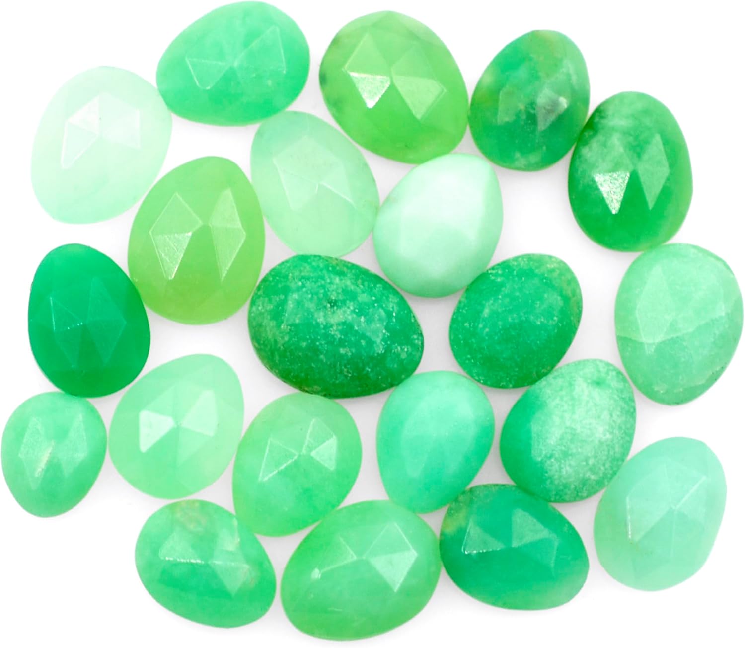 Chrysoprase Loose Stone Beads Cabochon Brilliant Rose Cut Oval Shape 5X6 to 6X7 mm Flat Back Gemstone Drill Bead Making Jewelry Supply (Center Drill, 50)