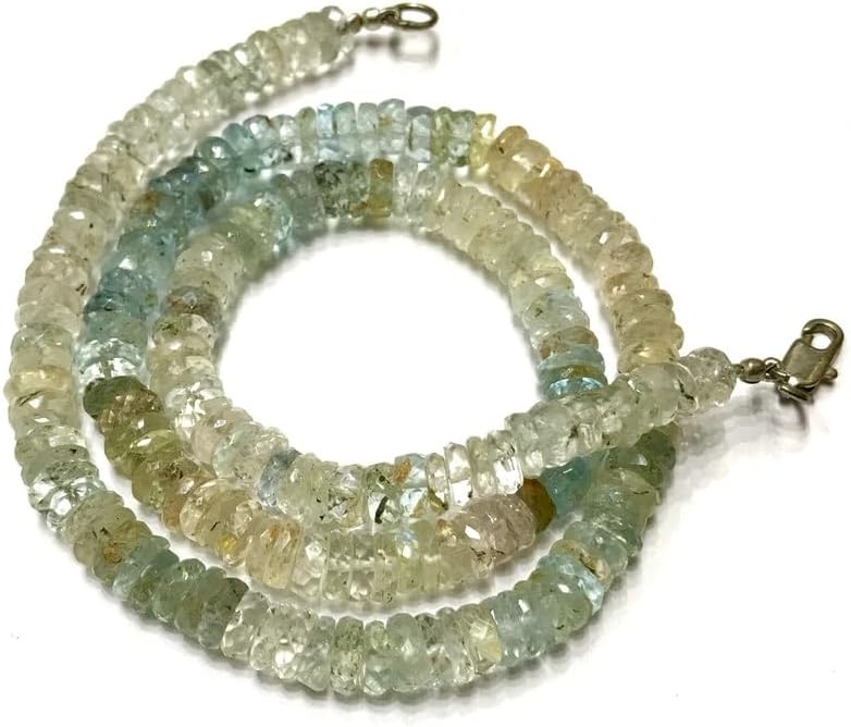 Natural Aquamarine Wheel Faceted Beads 5x6 16 inch Long String Jewelry Making Gemstone Beads for Necklace Bracelet