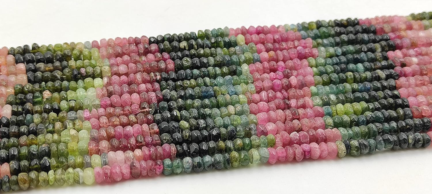 Hanumat Gems Lot of 10 Strands Beautiful Natural Multi Tourmaline Faceted Rondelle Shape Gemstone Beads,Tourmaline Rondelle Beads,Tourmaline Faceted Beads,5.00-6.00 MM Beads,13 Inches Strand